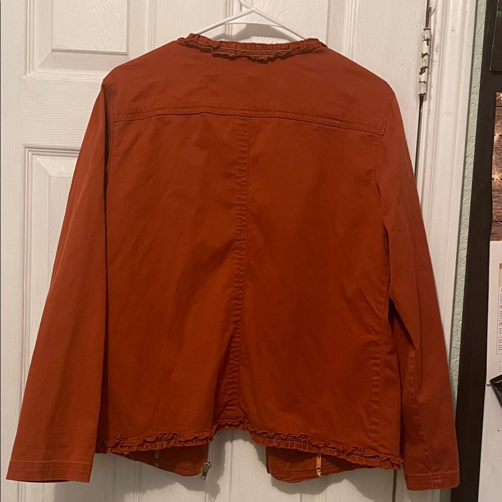 Chico's Rust Ruffle-Trim Zip Jacket - Picture 5 of 5